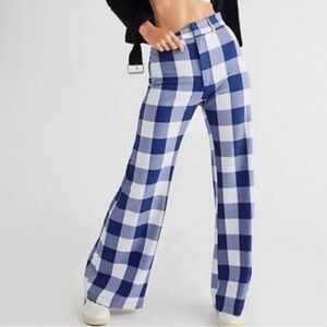 Free People - Jules Pants Size 4, Blue and White Checkered Flares